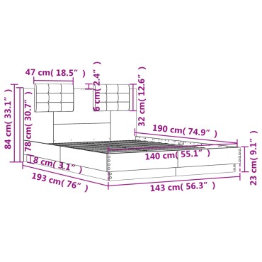vidaXL Πλαίσιο Κρεβατιού με Κεφαλάρι Sonoma Δρυς 140x190εκ. Επεξ. Ξύλο