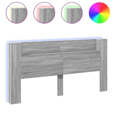 vidaXL Κεφαλάρι με Αποθηκ. Χώρο & LED Γκρι Sonoma 200x16,5x103,5cm 1 τεμ.