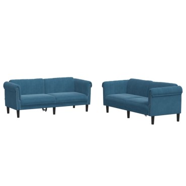vidaXL Σετ Σαλονιού 2 τεμ. Μπλε από Βελούδο 182x77x74cm  Διθέσιος Τριθέσιος