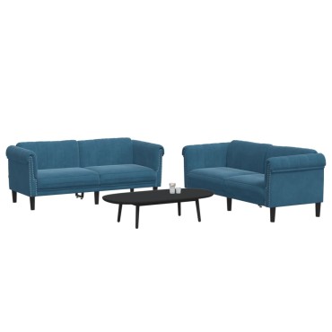 vidaXL Σετ Σαλονιού 2 τεμ. Μπλε από Βελούδο 182x77x74cm  Διθέσιος Τριθέσιος