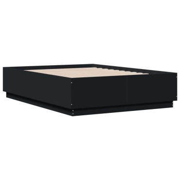 vidaXL Πλαίσιο Κρεβατιού Μαύρο 135x190 εκ. Επεξεργ. Ξύλο