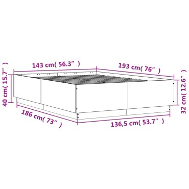 vidaXL Πλαίσιο Κρεβατιού Μαύρο 140 x 190 εκ. Επεξεργασμένο Ξύλο