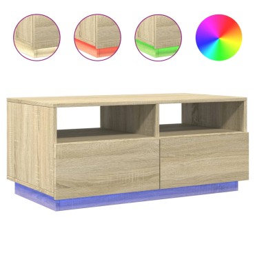 vidaXL Τραπεζάκι Σαλονιού με Φώτα LED Sonoma Δρυς 90x49x40cm 1 τεμ.
