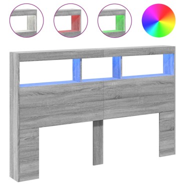 vidaXL Κεφαλάρι με Αποθηκ. Χώρο & LED Γκρι Sonoma 160x17x102cm 1 τεμ.