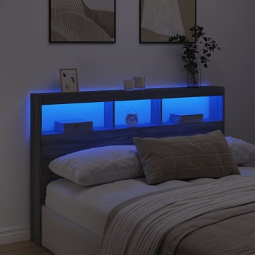 vidaXL Κεφαλάρι με Αποθηκ. Χώρο & LED Γκρι Sonoma 160x17x102cm 1 τεμ.