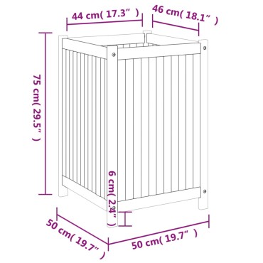 vidaXL Ζαρντινιέρα Κήπου με Επένδυση 50x50x75 εκ. Μασίφ Ξύλο Ακακίας