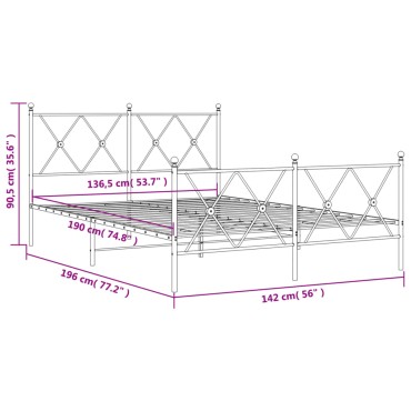 vidaXL Πλαίσιο Κρεβατιού με Κεφαλάρι/Ποδαρικό Λευκό 137x190εκ. Μέταλλο