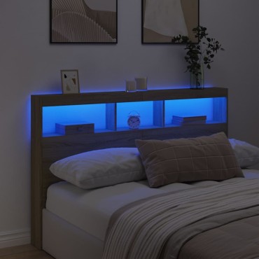 vidaXL Κεφαλάρι με Αποθηκευτικό Χώρο & LED Sonoma Δρυς 160x17x102cm 1 τεμ.