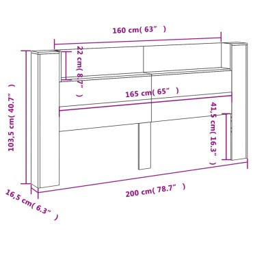 vidaXL Κεφαλάρι με Αποθηκ. Χώρο & LED Καφέ Δρυς 200x16,5x103,5cm 1 τεμ.