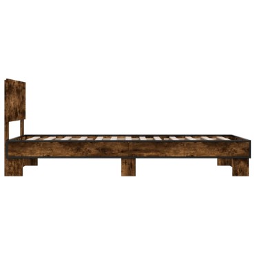 vidaXL Πλαίσιο Κρεβατιού Καπνιστή Δρυς 90x190cm Επεξ.Ξύλο & Μέταλλο 1 τεμ. - Μονό