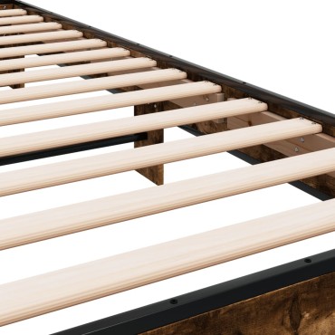 vidaXL Πλαίσιο Κρεβατιού Καπνιστή Δρυς 90x190cm Επεξ.Ξύλο & Μέταλλο 1 τεμ. - Μονό