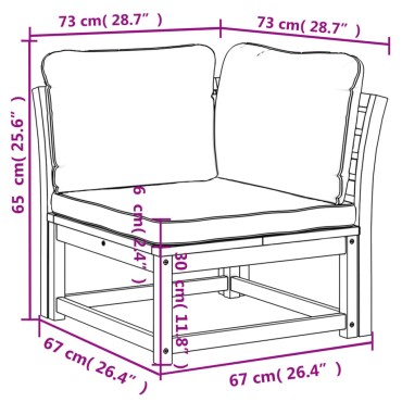vidaXL Καναπές Κήπου Γωνιακός Μαξιλάρια 73x73x65cm Μασίφ Ξύλο Ακακίας 1 τεμ.