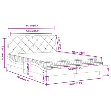 vidaXL Κρεβάτι με Στρώμα Ανοιχτό Γκρι 140x190 εκ. Βελούδινο