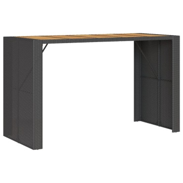 vidaXL Τραπέζι Μπαρ Κήπου Επιφ. Ακακίας Μαύρο 185x80x110cm Συνθ. Ρατάν 1 τεμ.