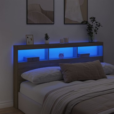 vidaXL Κεφαλάρι με Αποθηκευτικό Χώρο & LED Sonoma Δρυς 180x17x102cm 1 τεμ.