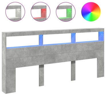 vidaXL Κεφαλάρι με Αποθηκ. Χώρο & LED Γκρι Σκυρ. 220x17x102cm 1 τεμ.