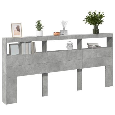 vidaXL Κεφαλάρι με Αποθηκ. Χώρο & LED Γκρι Σκυρ. 220x17x102cm 1 τεμ.