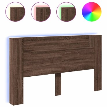 vidaXL Κεφαλάρι με Αποθηκ. Χώρο & LED Καφέ Δρυς 180x16,5x103,5cm 1 τεμ.