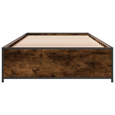 vidaXL Πλαίσιο Κρεβατιού Καπνιστή Δρυς 75x190 εκ. Επεξ. Ξύλο & Μέταλλο