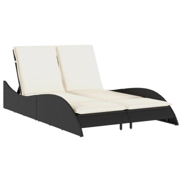 vidaXL Ξαπλώστρα Μαύρη 114x205x73cm από Συνθετικό Ρατάν με Μαξιλάρι 1 τεμ.