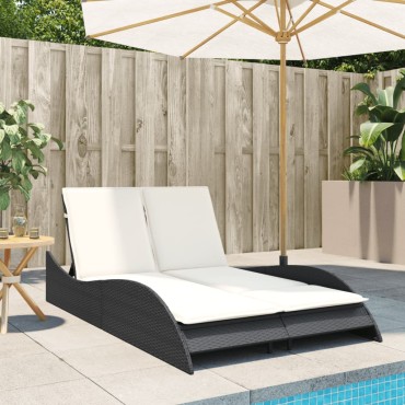 vidaXL Ξαπλώστρα Μαύρη 114x205x73cm από Συνθετικό Ρατάν με Μαξιλάρι 1 τεμ.
