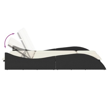 vidaXL Ξαπλώστρα Μαύρη 114x205x73cm από Συνθετικό Ρατάν με Μαξιλάρι 1 τεμ.