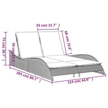 vidaXL Ξαπλώστρα Μαύρη 114x205x73cm από Συνθετικό Ρατάν με Μαξιλάρι 1 τεμ.