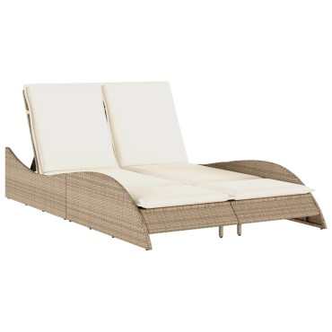 vidaXL Ξαπλώστρα Μπεζ 114x205x73cm από Συνθετικό Ρατάν με Μαξιλάρι 1 τεμ.