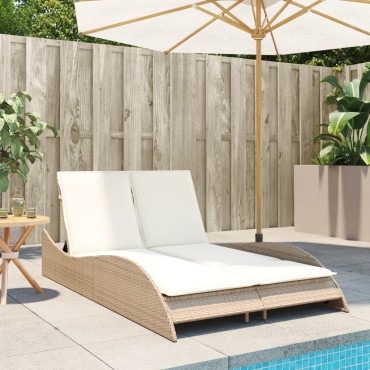 vidaXL Ξαπλώστρα Μπεζ 114x205x73cm από Συνθετικό Ρατάν με Μαξιλάρι 1 τεμ.