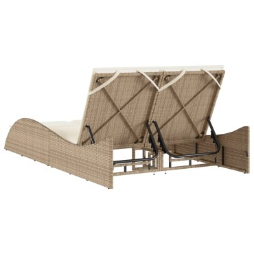 vidaXL Ξαπλώστρα Μπεζ 114x205x73cm από Συνθετικό Ρατάν με Μαξιλάρι 1 τεμ.