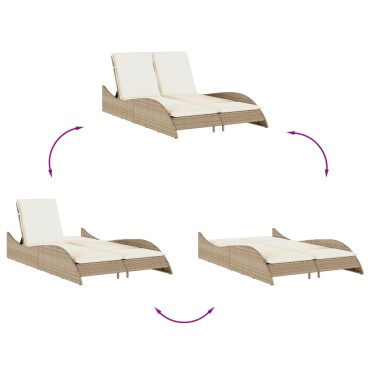 vidaXL Ξαπλώστρα Μπεζ 114x205x73cm από Συνθετικό Ρατάν με Μαξιλάρι 1 τεμ.