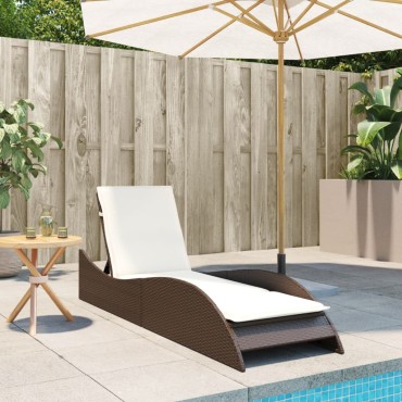 vidaXL Ξαπλώστρα Καφέ 60x205x73cm από Συνθετικό Ρατάν με Μαξιλάρι 1 τεμ.