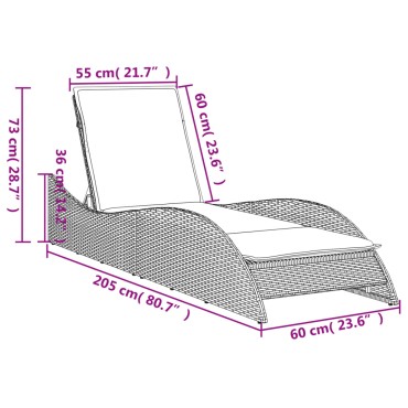 vidaXL Ξαπλώστρα Καφέ 60x205x73cm από Συνθετικό Ρατάν με Μαξιλάρι 1 τεμ.