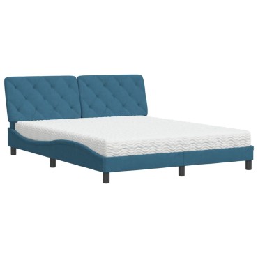 vidaXL Κρεβάτι με Στρώμα Μπλε 160 x 200 εκ. Βελούδινος