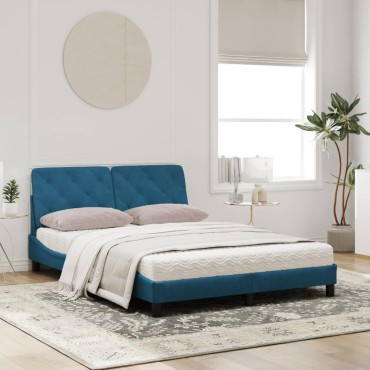 vidaXL Κρεβάτι με Στρώμα Μπλε 160 x 200 εκ. Βελούδινος