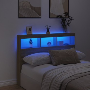 vidaXL Κεφαλάρι με Αποθηκευτικό Χώρο & LED Sonoma Δρυς 140x17x102cm 1 τεμ.
