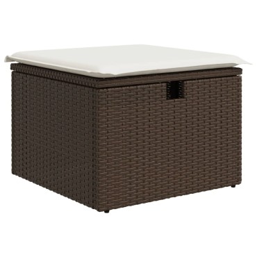 vidaXL Υποπόδιο Κήπου Καφέ 55x55x37cm Συνθετικό Ρατάν με Μαξιλάρι 1 τεμ.