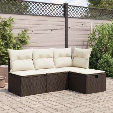 vidaXL Υποπόδιο Κήπου Καφέ 55x55x37cm Συνθετικό Ρατάν με Μαξιλάρι 1 τεμ.