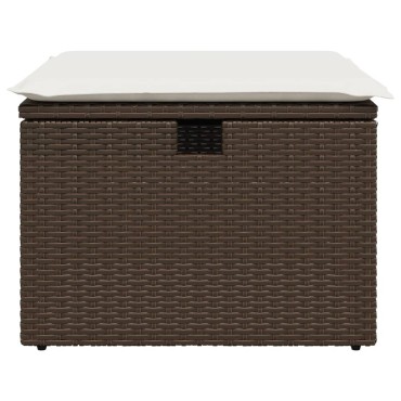vidaXL Υποπόδιο Κήπου Καφέ 55x55x37cm Συνθετικό Ρατάν με Μαξιλάρι 1 τεμ.