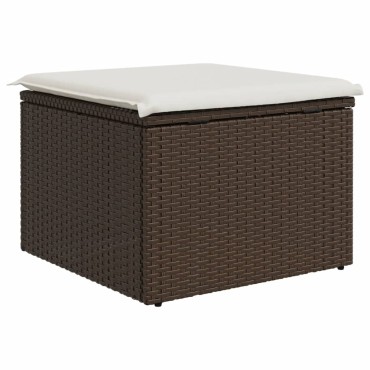 vidaXL Υποπόδιο Κήπου Καφέ 55x55x37cm Συνθετικό Ρατάν με Μαξιλάρι 1 τεμ.