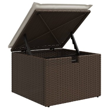 vidaXL Υποπόδιο Κήπου Καφέ 55x55x37cm Συνθετικό Ρατάν με Μαξιλάρι 1 τεμ.