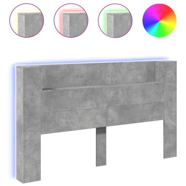 vidaXL Κεφαλάρι με Αποθηκ. Χώρο & LED Γκρι Σκυρ. 180x16,5x103,5cm 1 τεμ.