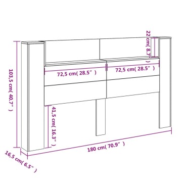vidaXL Κεφαλάρι με Αποθηκ. Χώρο & LED Γκρι Σκυρ. 180x16,5x103,5cm 1 τεμ.