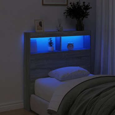 vidaXL Κεφαλάρι με Αποθηκ. Χώρο & LED Γκρι Sonoma 100x17x102cm 1 τεμ.