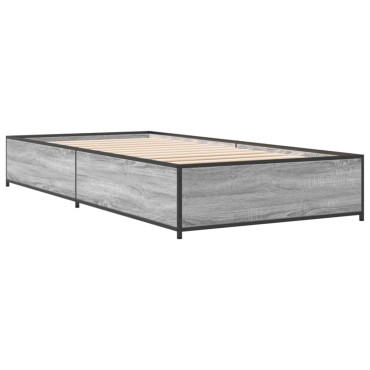 vidaXL Πλαίσιο Κρεβατιού Γκρι Sonoma 75x190 εκ. Επεξ. Ξύλο & Μέταλλο