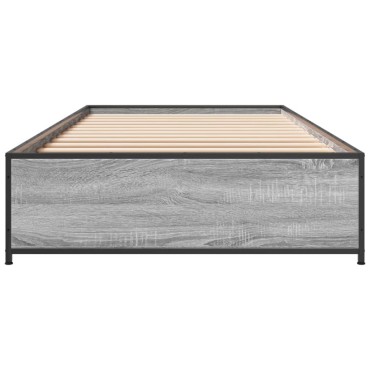 vidaXL Πλαίσιο Κρεβατιού Γκρι Sonoma 75x190 εκ. Επεξ. Ξύλο & Μέταλλο