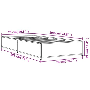 vidaXL Πλαίσιο Κρεβατιού Γκρι Sonoma 75x190 εκ. Επεξ. Ξύλο & Μέταλλο