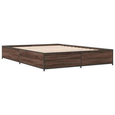 vidaXL Πλαίσιο Κρεβατιού Καφέ Δρυς 140x190cm Επεξ. Ξύλο & Μέταλλο 1 τεμ. - Μονό