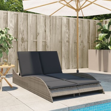 vidaXL Ξαπλώστρα Γκρι 114x205x73cm από Συνθετικό Ρατάν με Μαξιλάρι 1 τεμ.