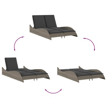 vidaXL Ξαπλώστρα Γκρι 114x205x73cm από Συνθετικό Ρατάν με Μαξιλάρι 1 τεμ.